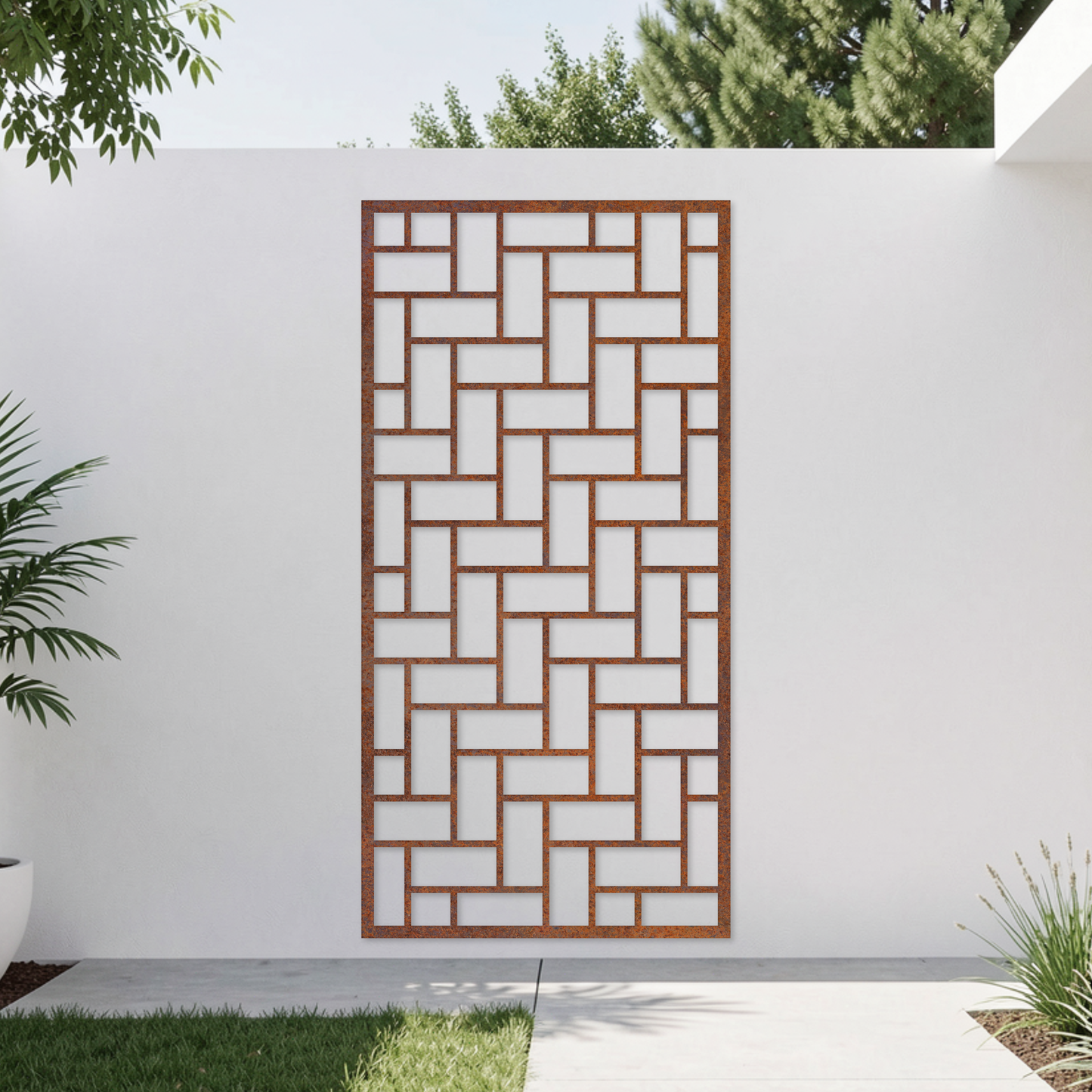 Corten Steel Garden Screen - Basket Weave Design
