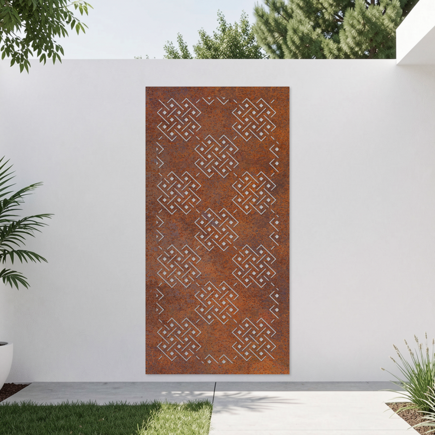 Corten Steel Garden Screen - Celtic Knot Pattern Design