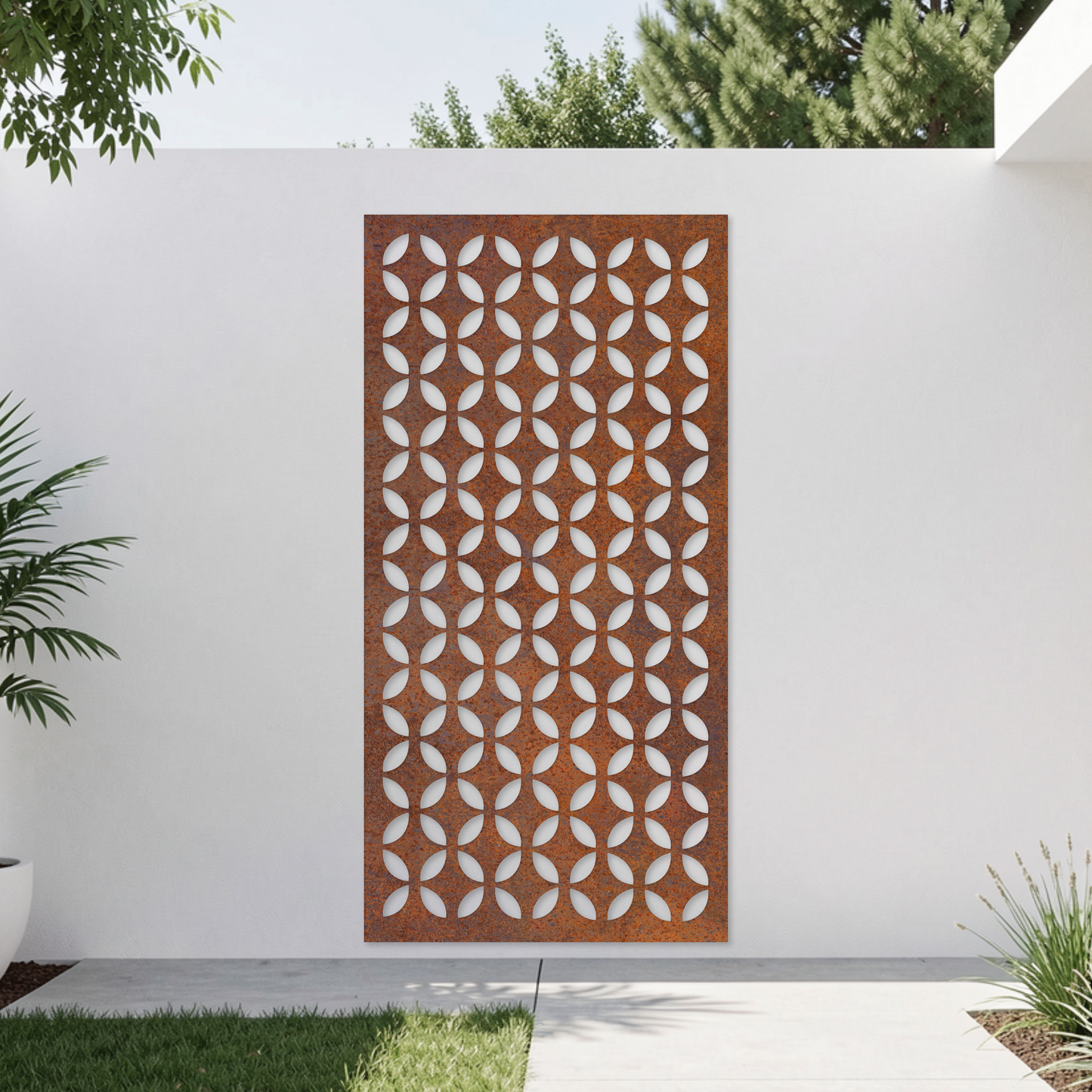 Corten Steel Garden Screen - Petal Weave Pattern Design