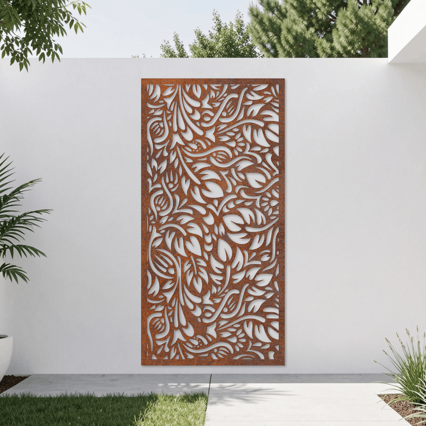 Corten Steel Garden Screen - Botanical Flow Design