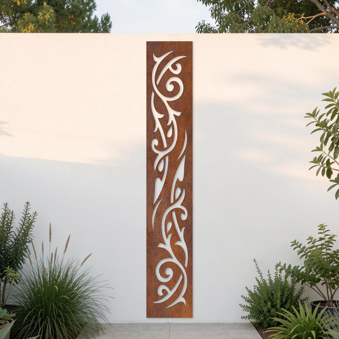 Corten Steel Garden Screen - Scroll Vine Design