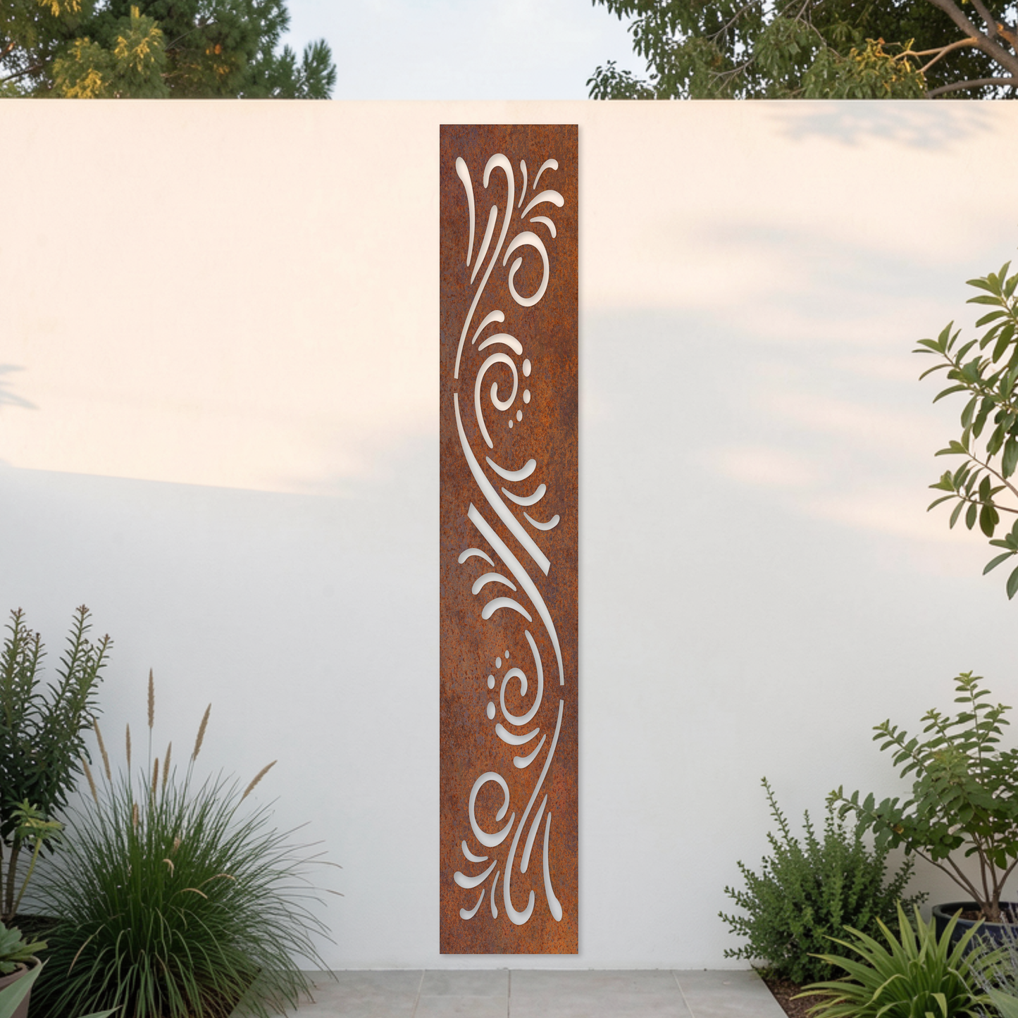 Corten Steel Garden Screen - Ornamental Swirl Design