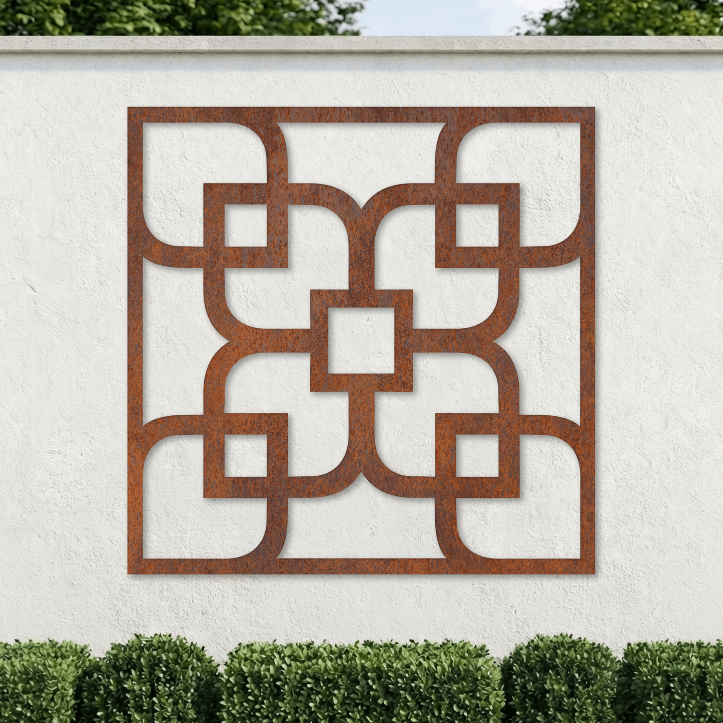 Corten Steel Decorative Garden Wall Panel - Geometric Floral Design