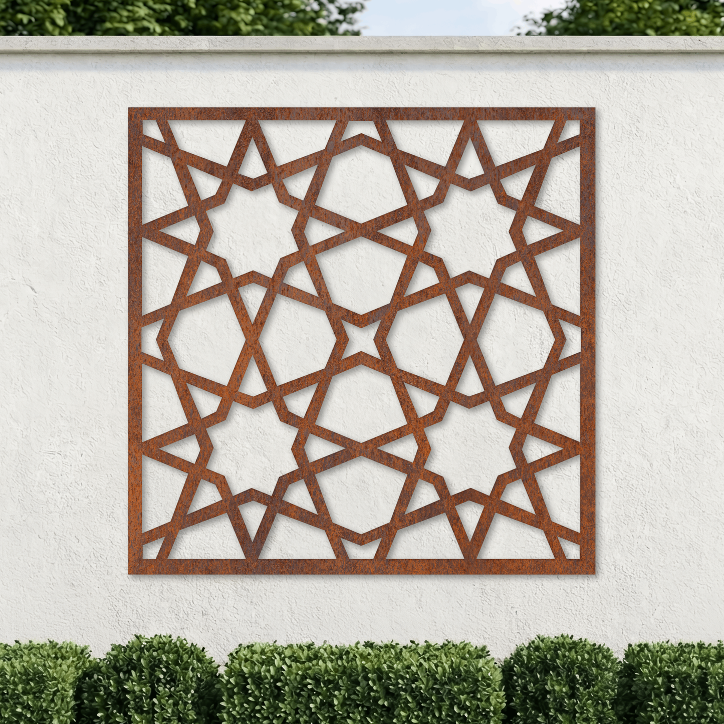 Corten Steel Decorative Garden Wall Panel - Geometric Star Lattice Design