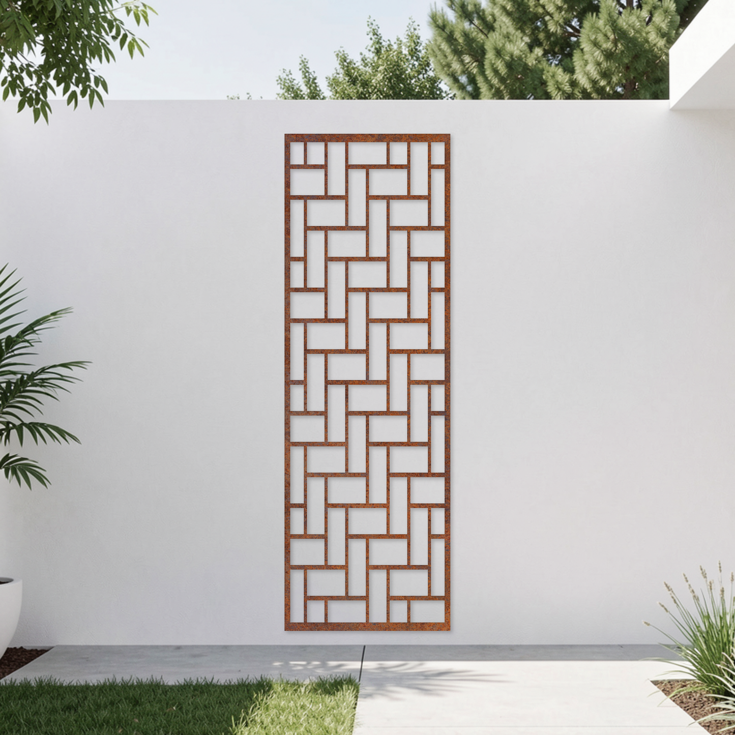 Corten Steel Garden Screen - Basket Weave Design