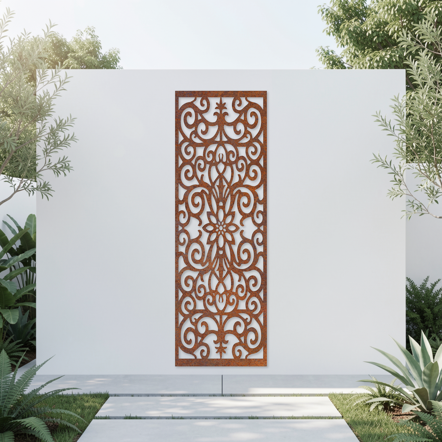 Corten Steel Garden Screen - Damask Design
