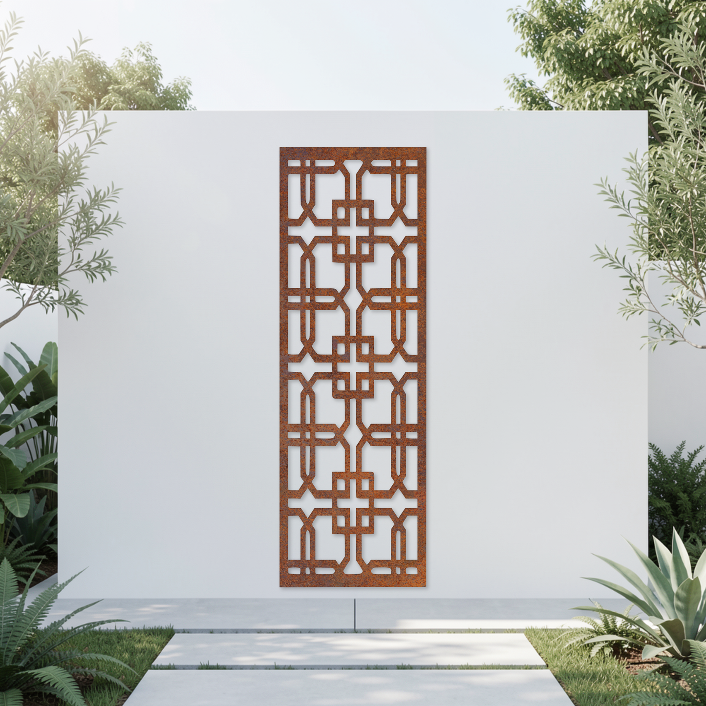 Corten Steel Garden Screen - Lattice Pattern Design