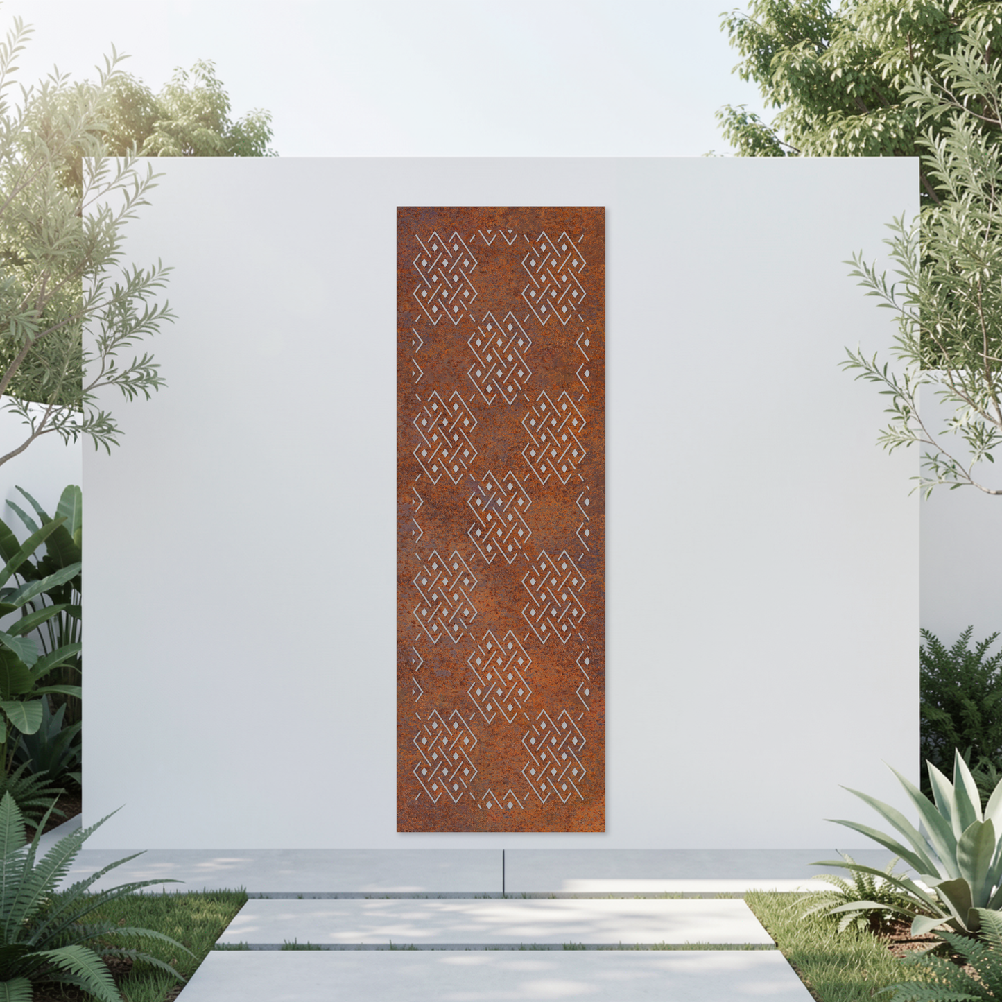 Corten Steel Garden Screen - Celtic Knot Pattern Design