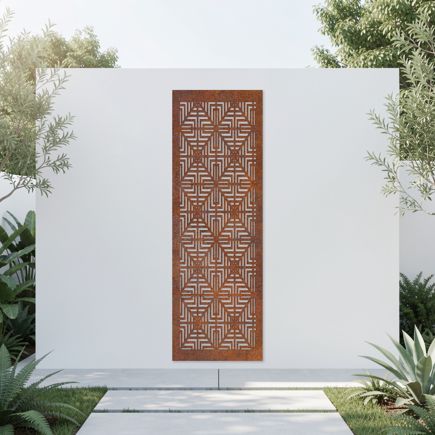 Corten Steel Garden Screen - Labyrinth Pattern Design