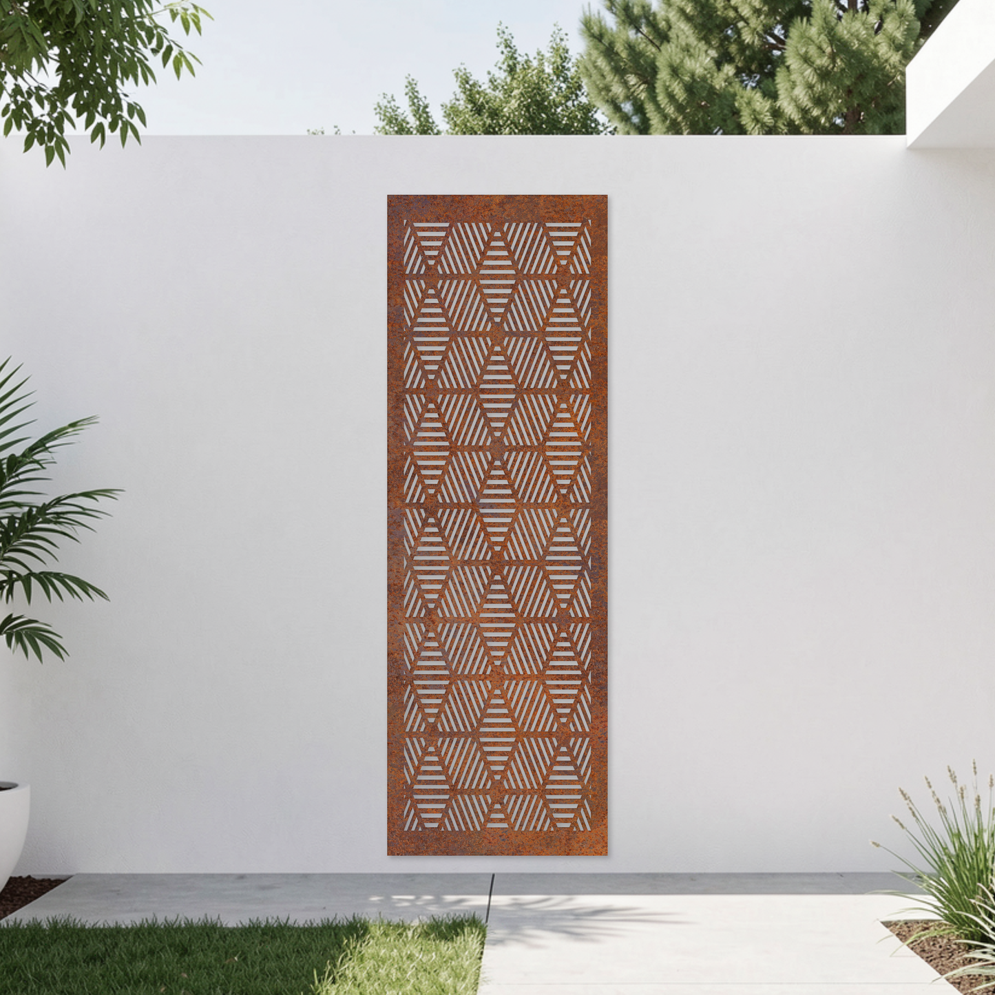 Corten Steel Garden Screen - Hexagonal Weave Design