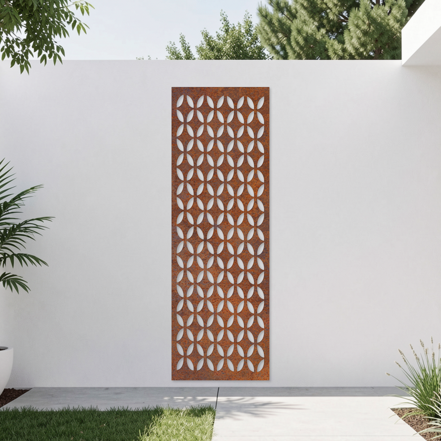 Corten Steel Garden Screen - Petal Weave Pattern Design
