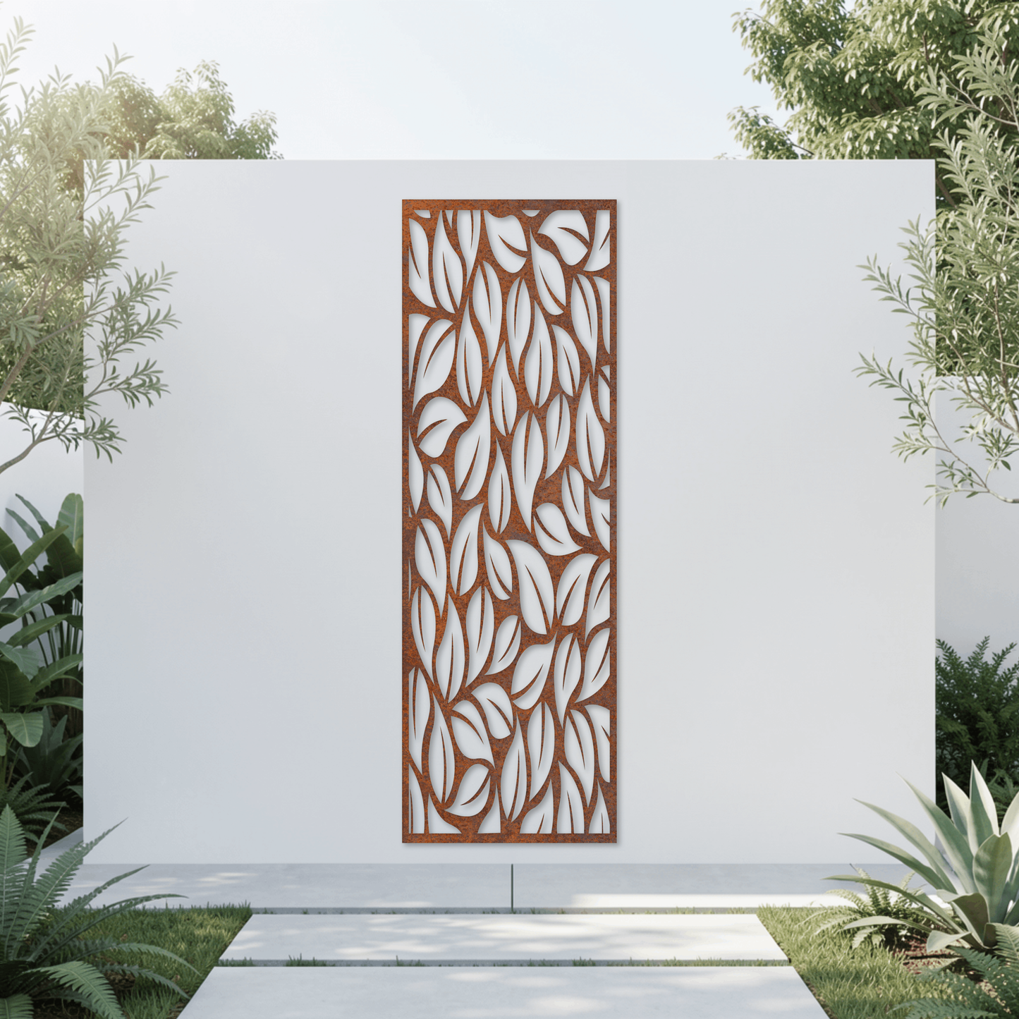 Corten Steel Garden Screen - Organic Leaf Canopy Design