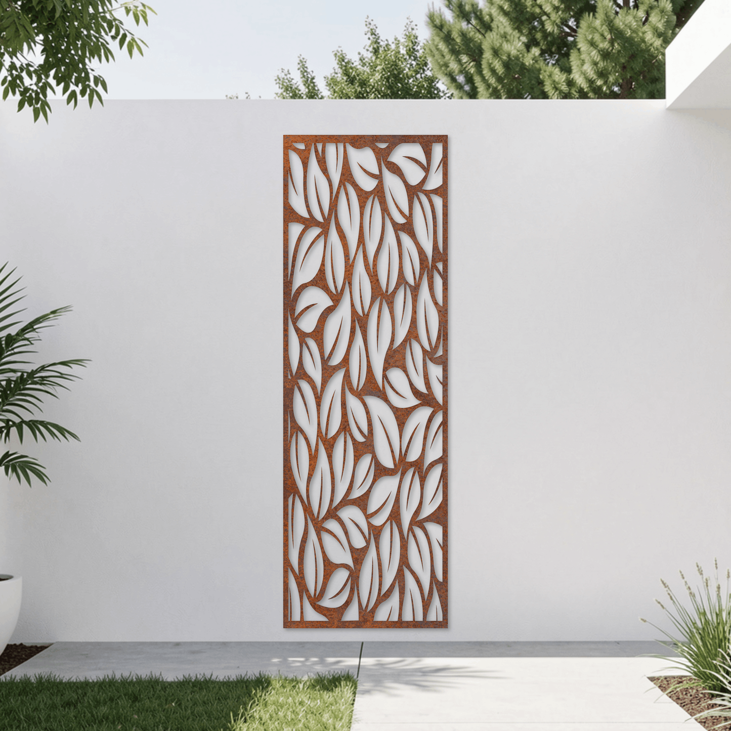 Corten Steel Garden Screen - Organic Leaf Canopy Design