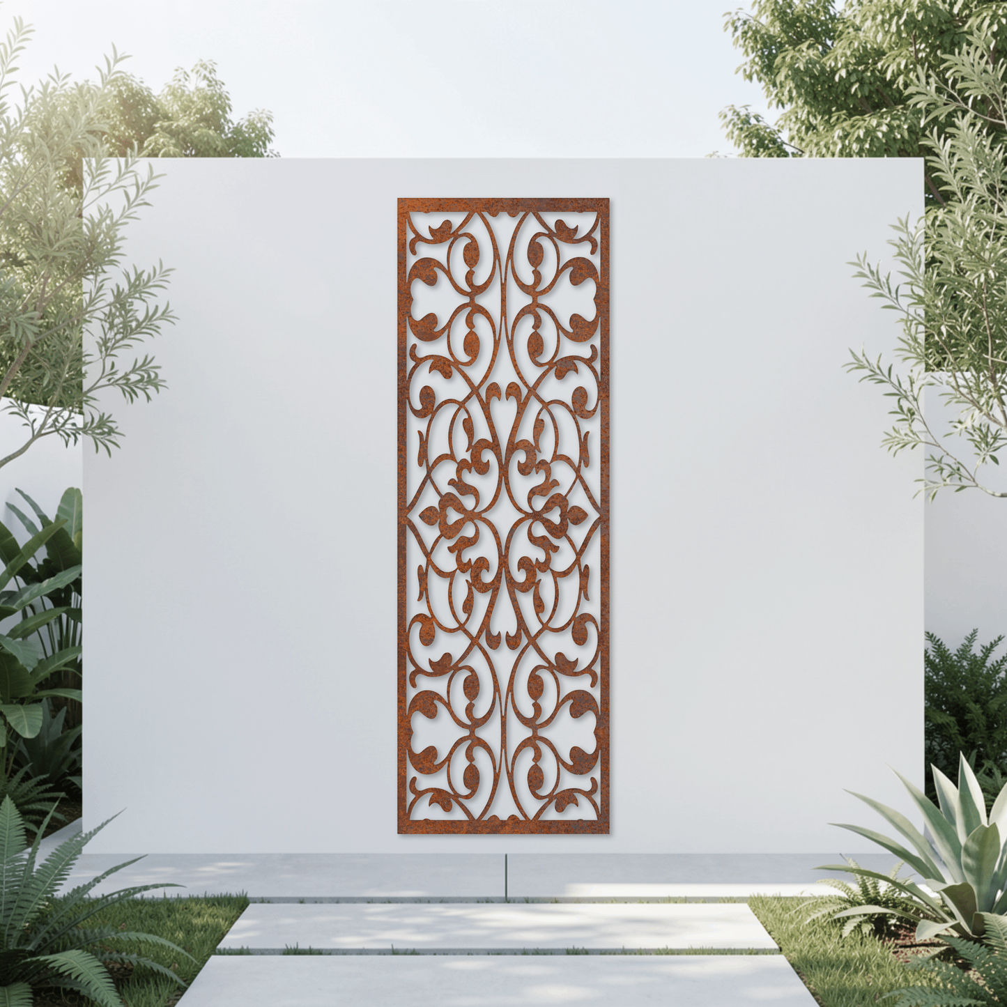 Corten Steel Garden Screen - Elegant Scroll Design