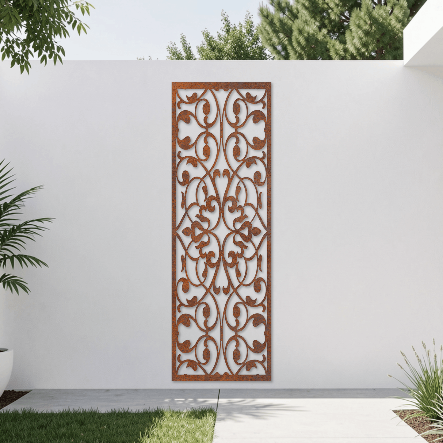 Corten Steel Garden Screen - Elegant Scroll Design