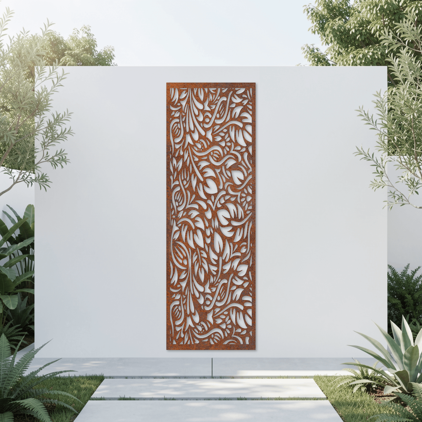 Corten Steel Garden Screen - Botanical Flow Design