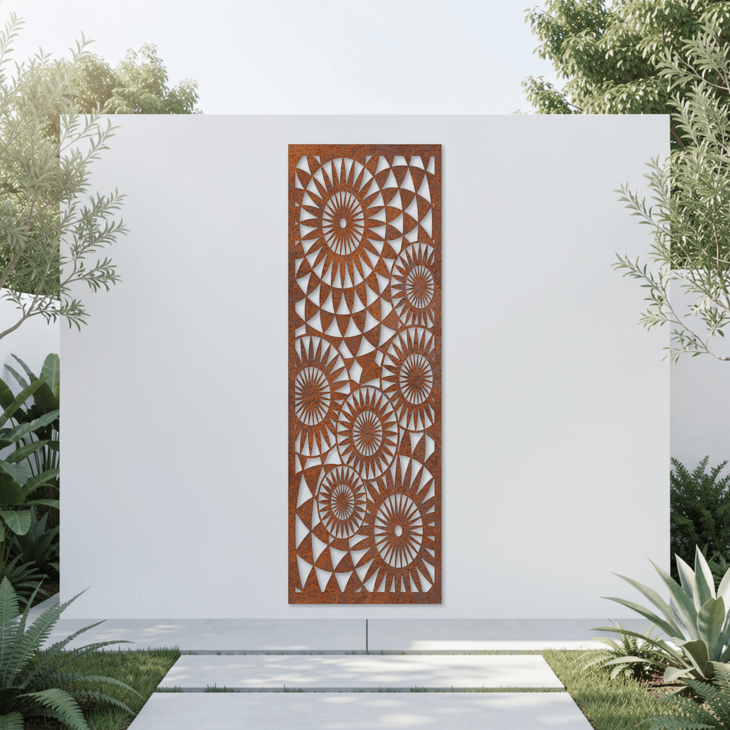 Corten Steel Garden Screen - Radiating Circle Design
