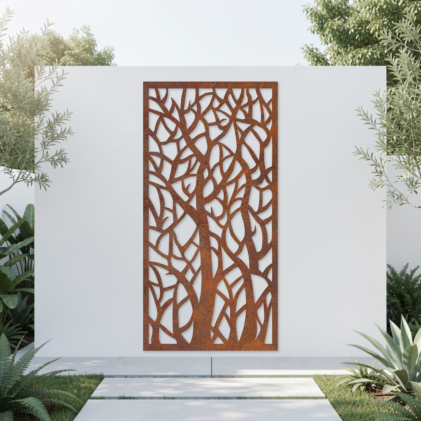 Corten Steel Garden Screen - Tree Branch Design