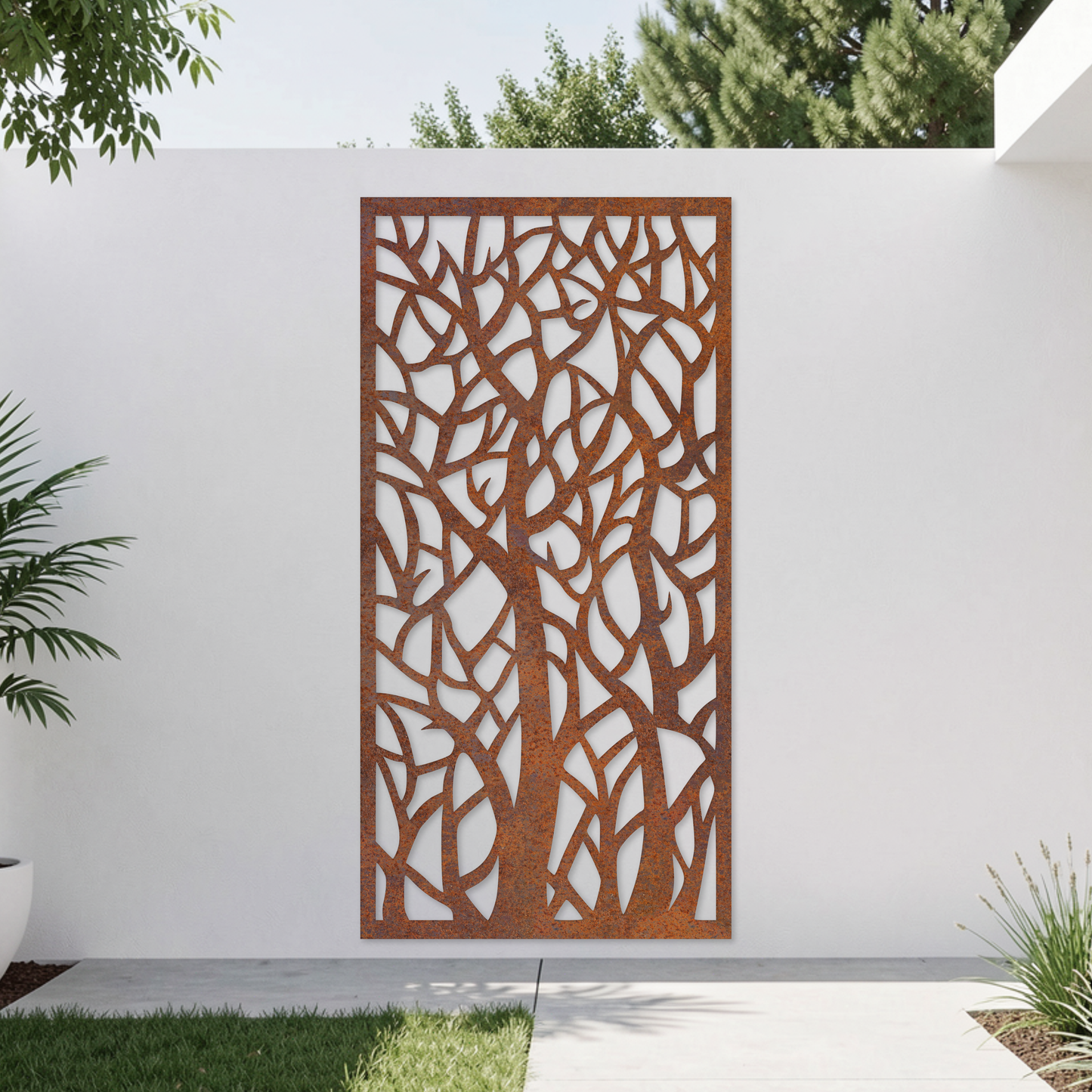 Corten Steel Garden Screen - Tree Branch Design