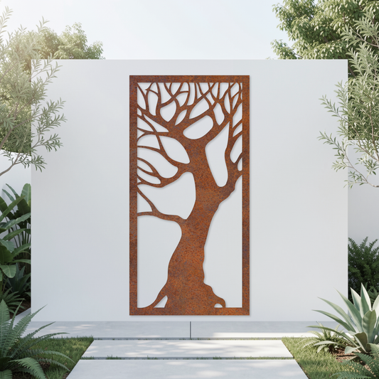 Corten Steel Garden Screen - Tree Silhouette Design