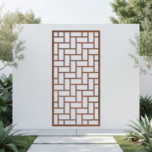 Corten Steel Garden Screen - Basket Weave Design
