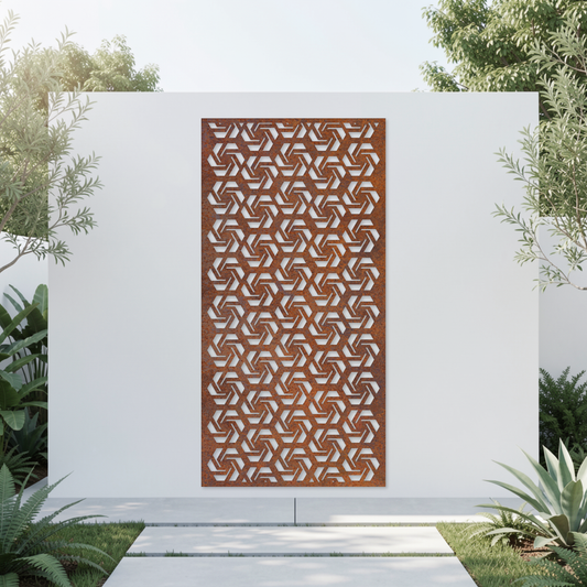 Corten Steel Garden Screen - Interlocking Geometric Design