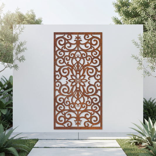 Corten Steel Garden Screen - Damask Design