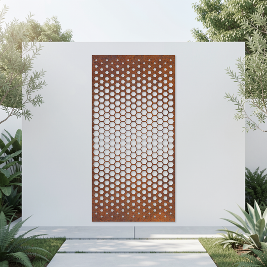 Corten Steel Garden Screen - Honeycomb Gradient Design