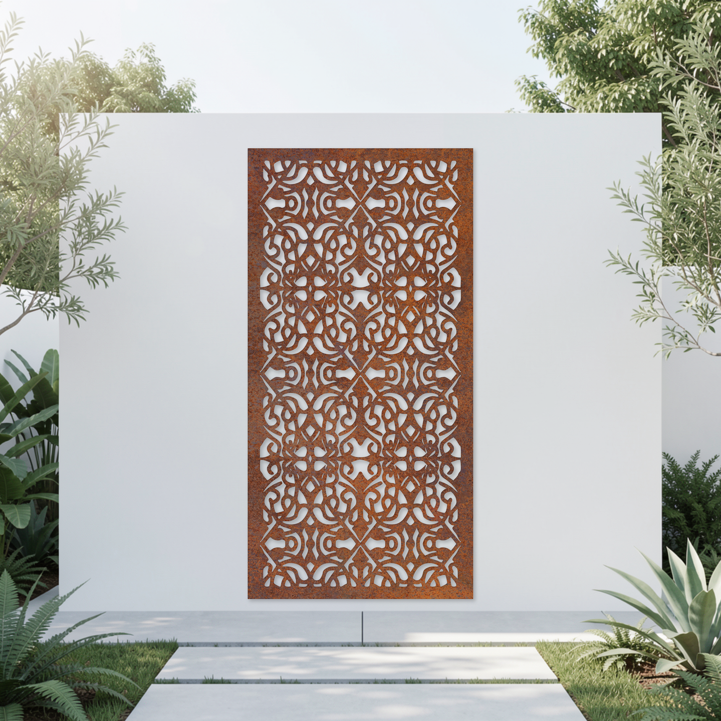 Corten Steel Garden Screen - Ornamental Tile Design