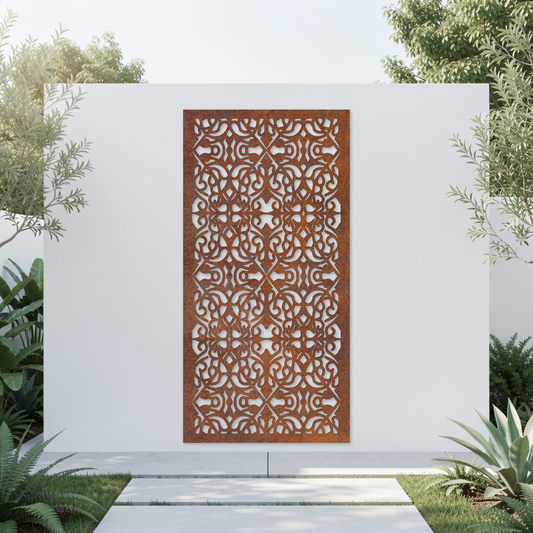 Corten Steel Garden Screen - Ornamental Tile Design
