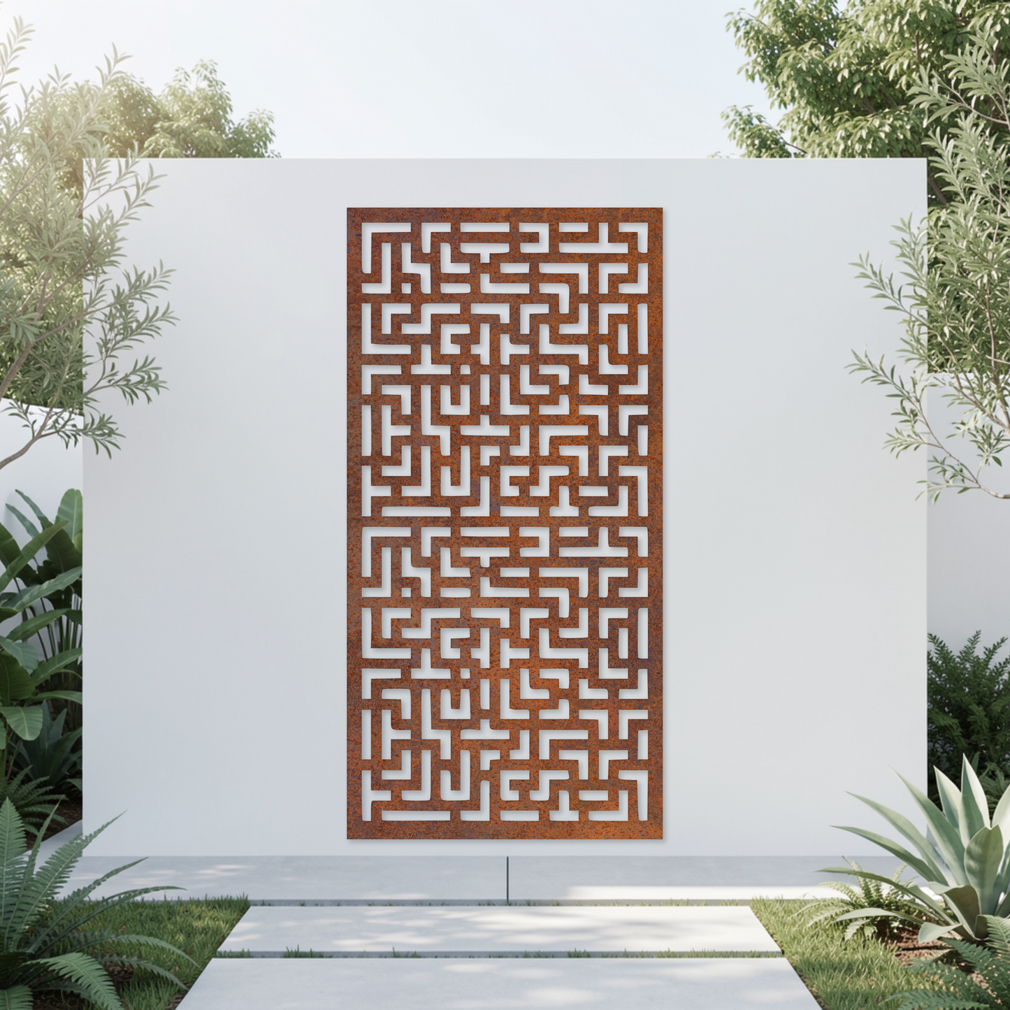 Corten Steel Garden Screen - Maze Pattern Design