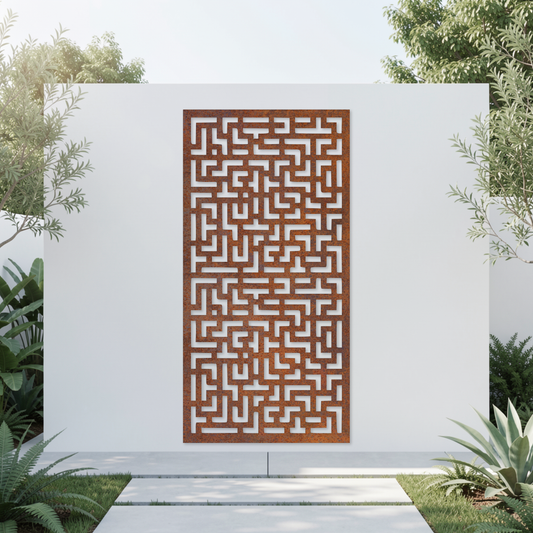 Corten Steel Garden Screen - Maze Pattern Design