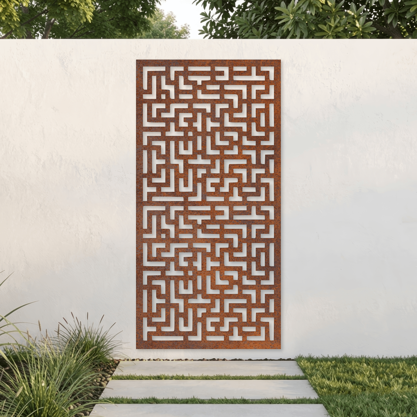 Corten Steel Garden Screen - Maze Pattern Design