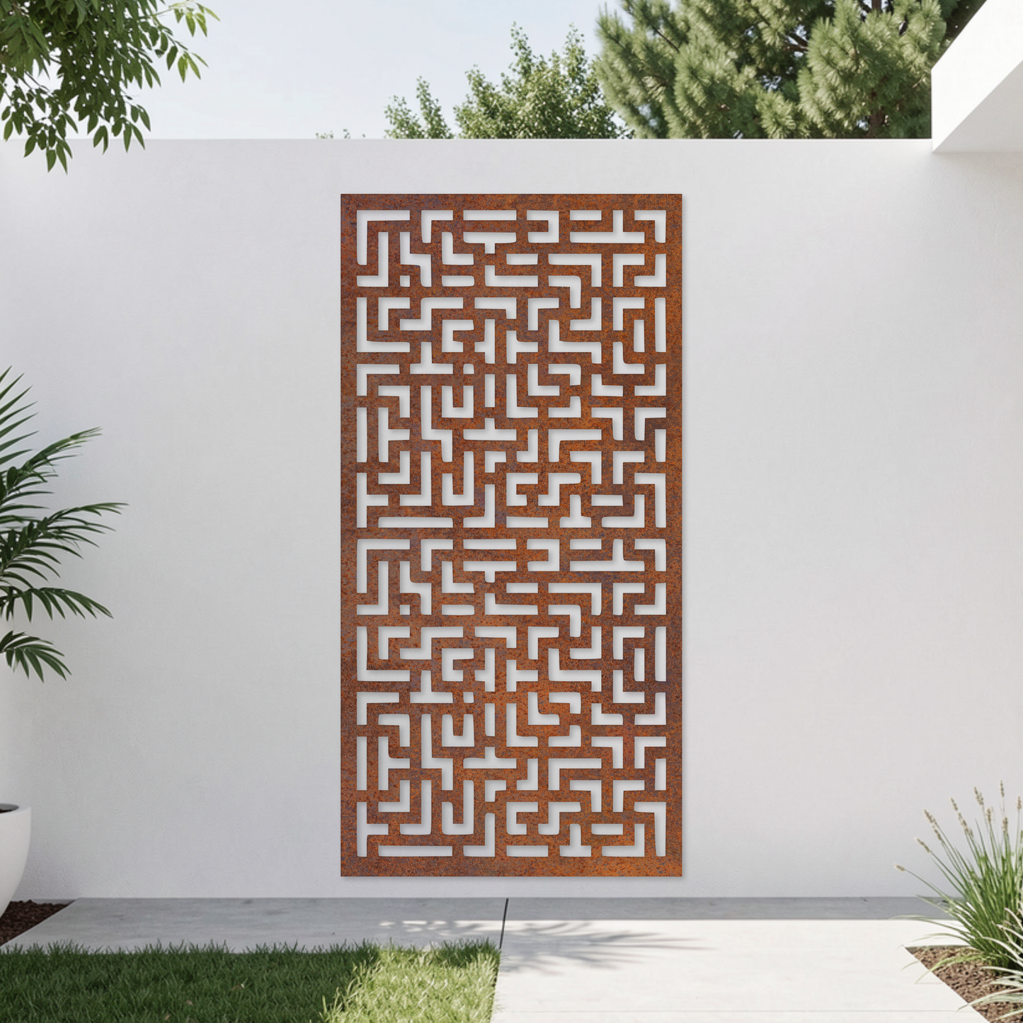 Corten Steel Garden Screen - Maze Pattern Design