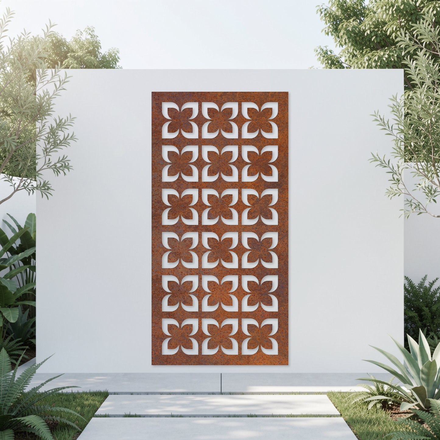 Corten Steel Garden Screen - Petal Tile Design