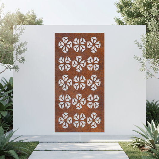 Corten Steel Garden Screen - Petal Rosette Pattern Design