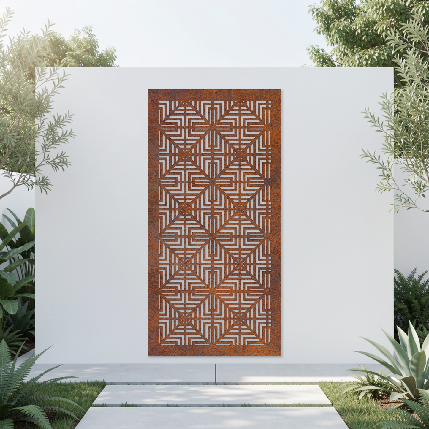 Corten Steel Garden Screen - Labyrinth Pattern Design
