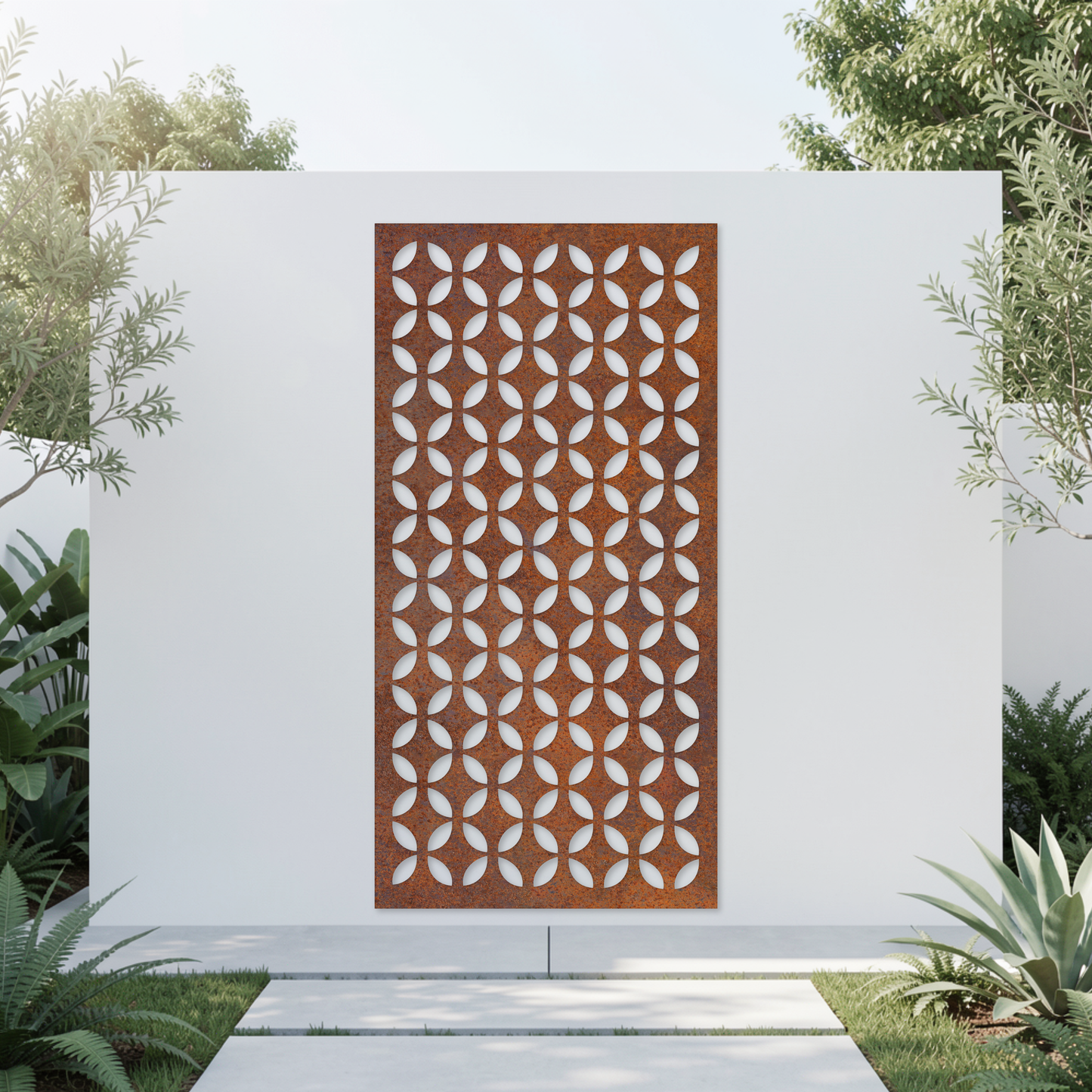 Corten Steel Garden Screen - Petal Weave Pattern Design