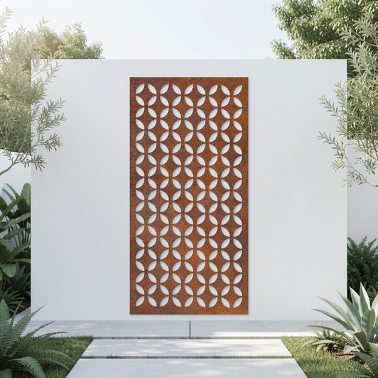 Corten Steel Garden Screen - Petal Weave Pattern Design