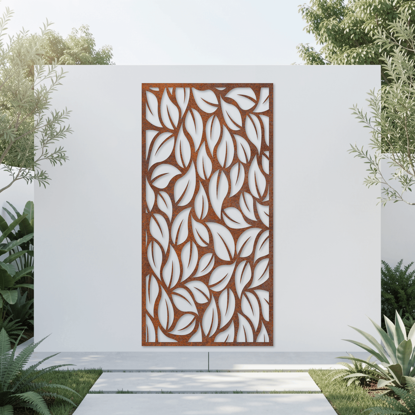 Corten Steel Garden Screen - Organic Leaf Canopy Design