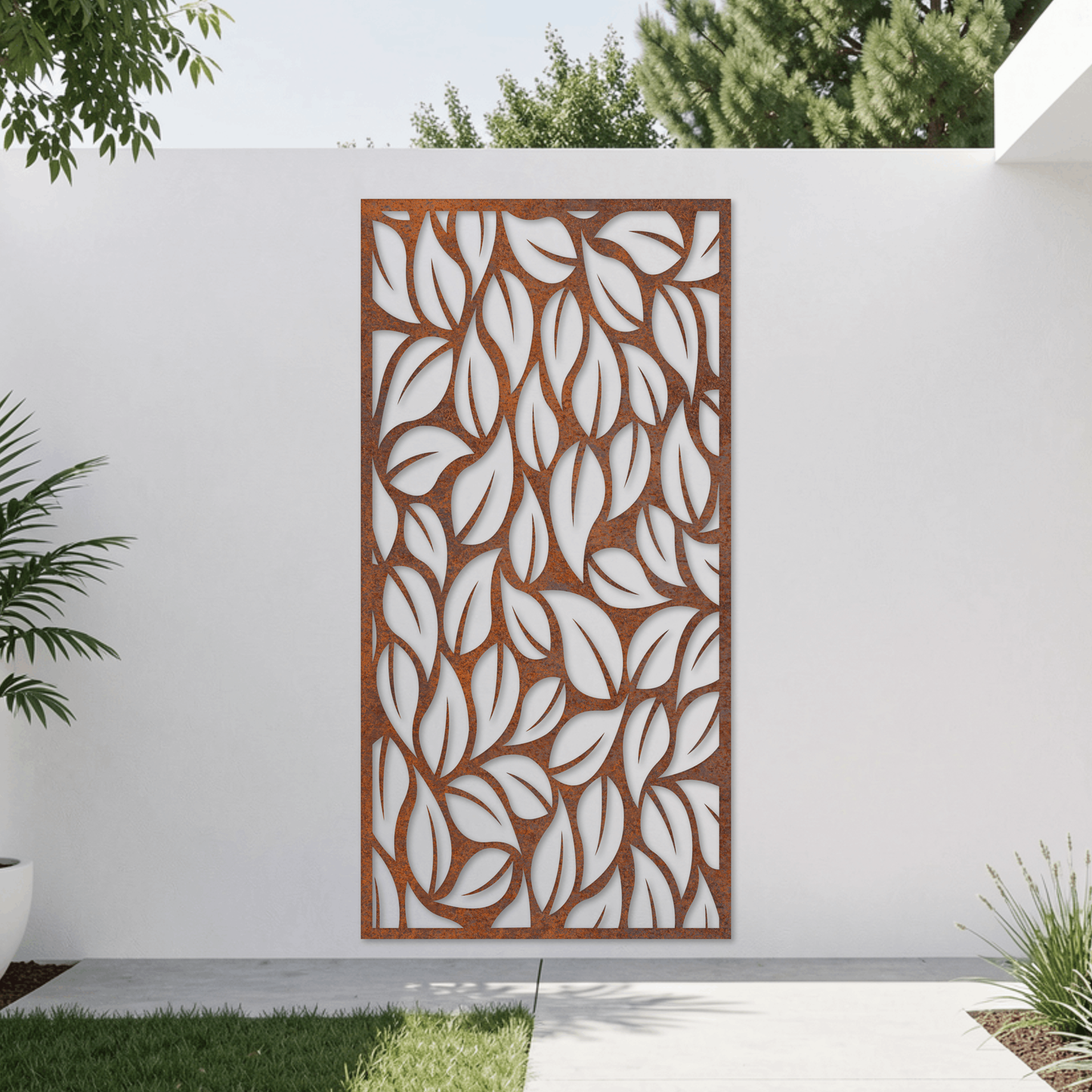 Corten Steel Garden Screen - Organic Leaf Canopy Design