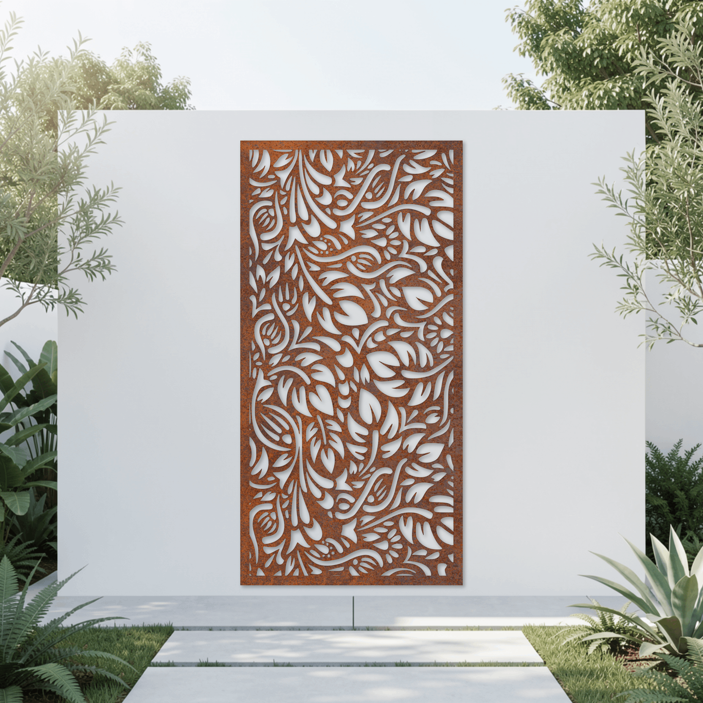 Corten Steel Garden Screen - Botanical Flow Design