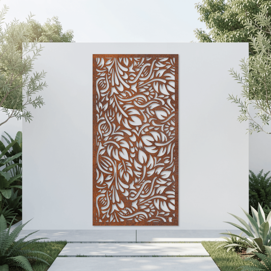 Corten Steel Garden Screen - Botanical Flow Design