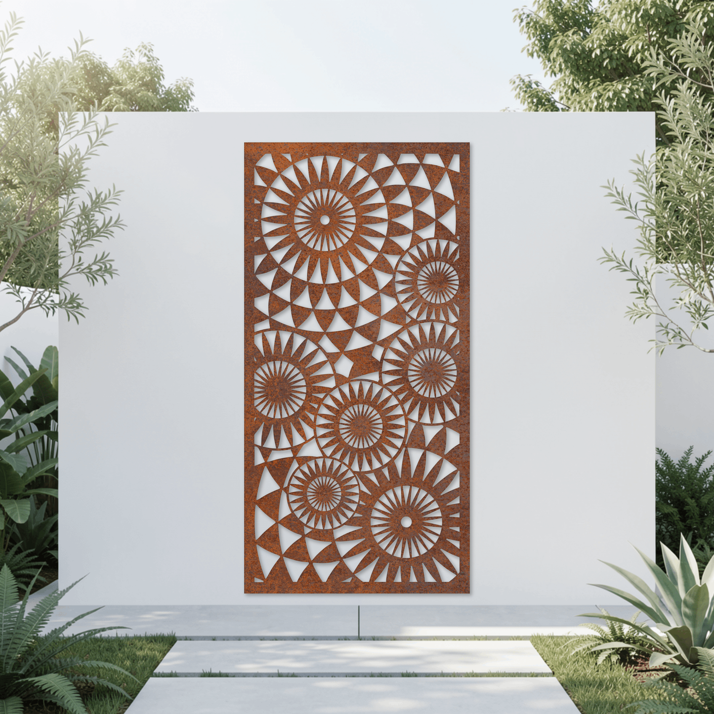 Corten Steel Garden Screen - Radiating Circle Design