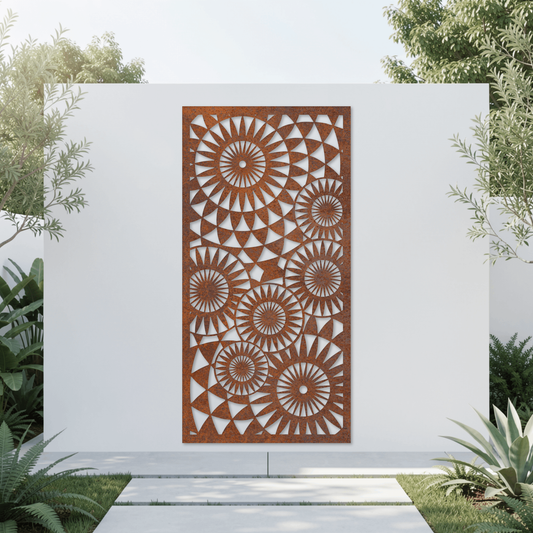Corten Steel Garden Screen - Radiating Circle Design