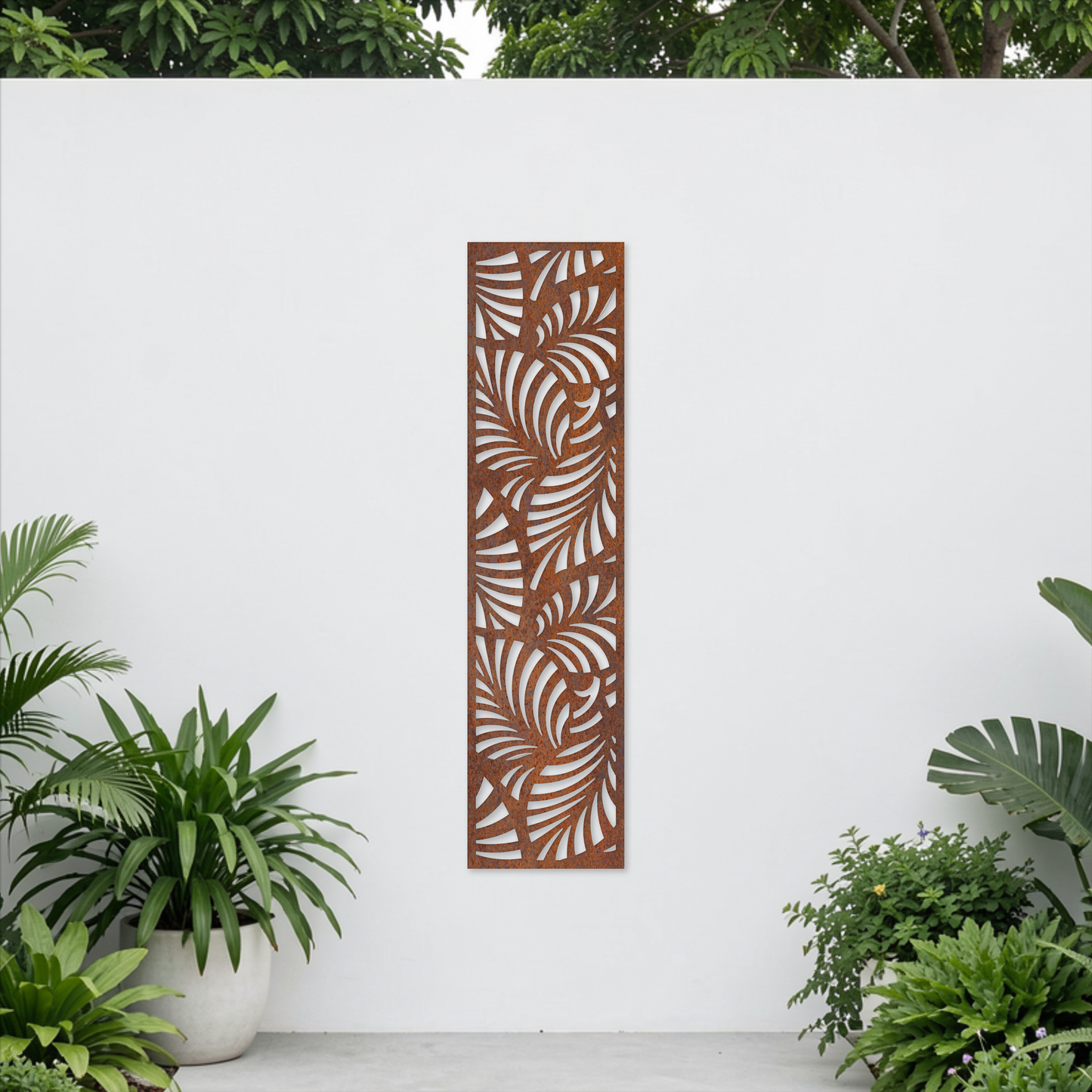 Corten Steel Garden Screen - Palm Leaf Design