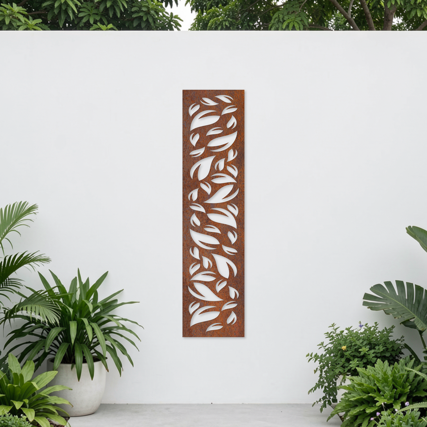 Corten Steel Garden Screen - Leaf Cascade Design