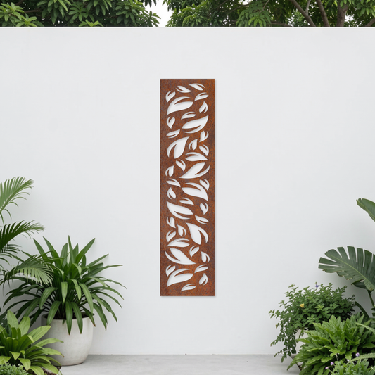 Corten Steel Garden Screen - Leaf Cascade Design