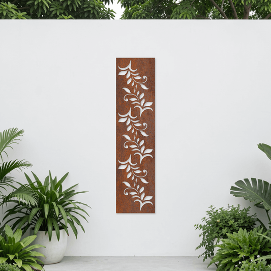 Corten Steel Garden Screen - Elegant Leaf Vine Design