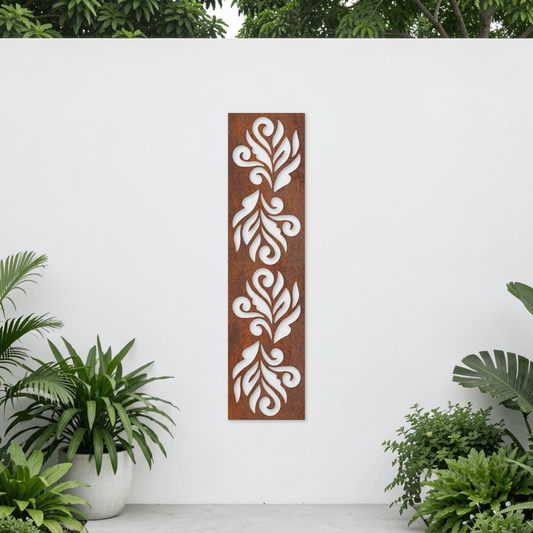Corten Steel Garden Screen - Flowing Leaf Scroll Design